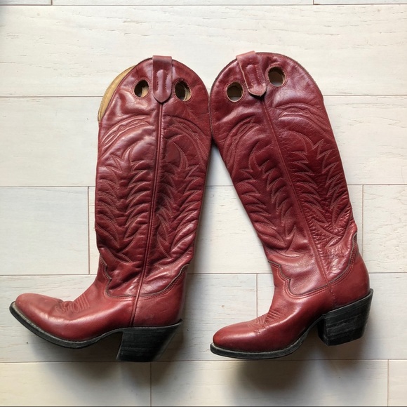 Vintage Shoes - Super tall vintage leather cowboy boots small size